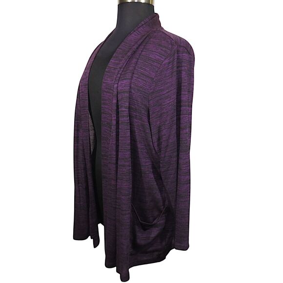 Faded Glory Purple Black Marled Long Sleeve Open Front Knit Cardigan Plus Sz 3X - Picture 4 of 5
